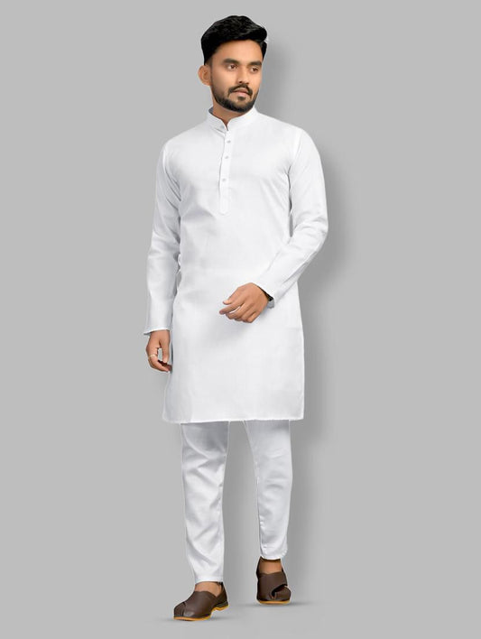 WHITE PLAIN KURTA WITH PAYJAMA